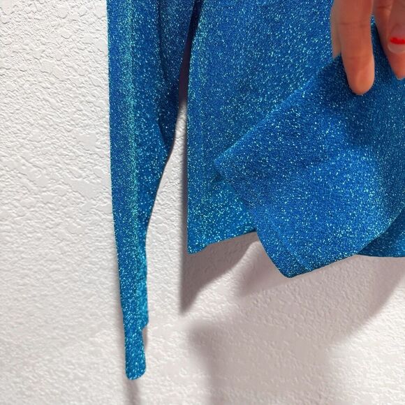 NWT TOPSHOP BLUE METALLIC GLITTER FUNNEL NECK TOP Women’s US 12 LONG SLEEVE - Picture 4 of 10